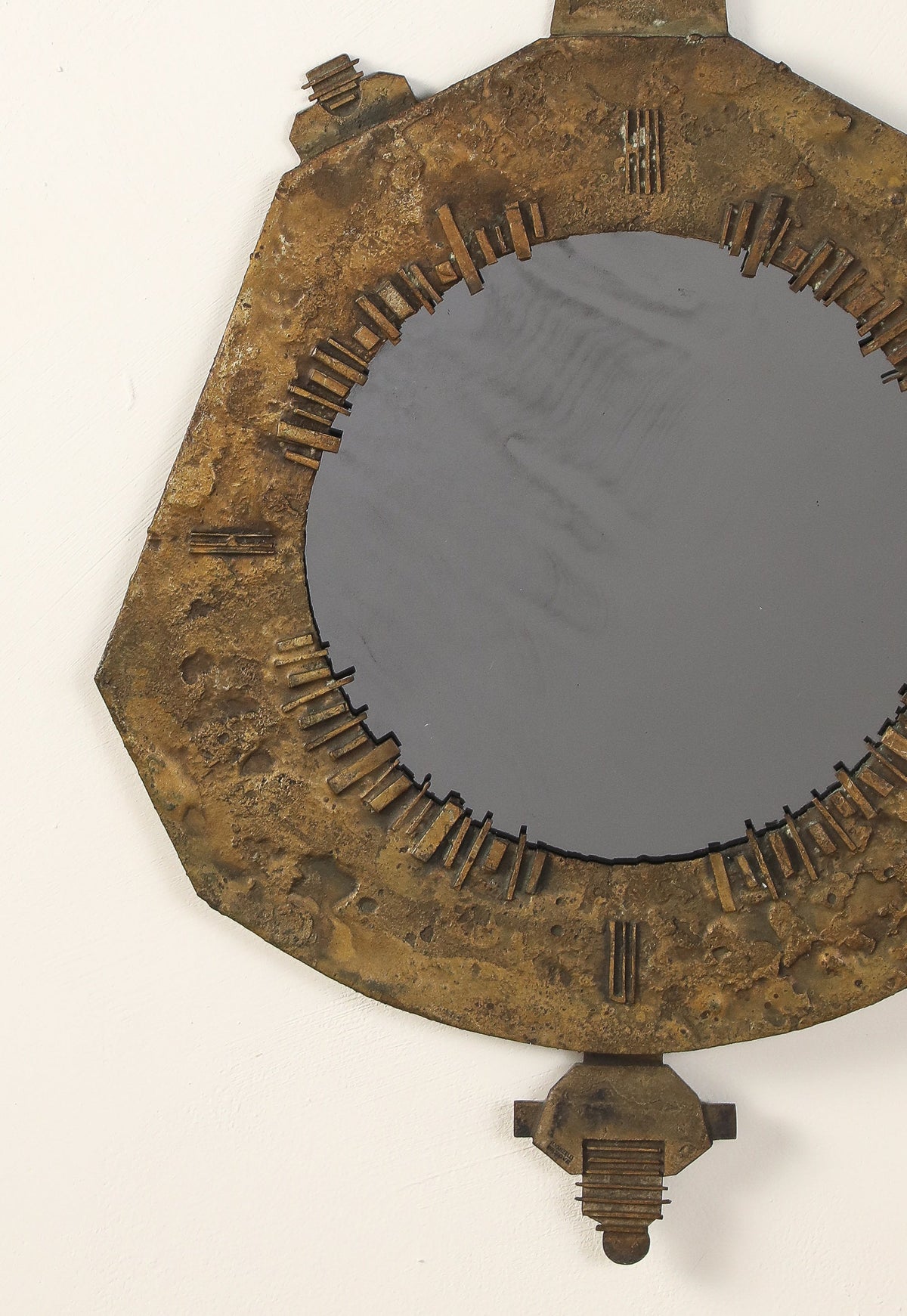 Italian Brutalist Cast Bronze Wall Mirror by Renato Vanzelli, Padova, circa 1970