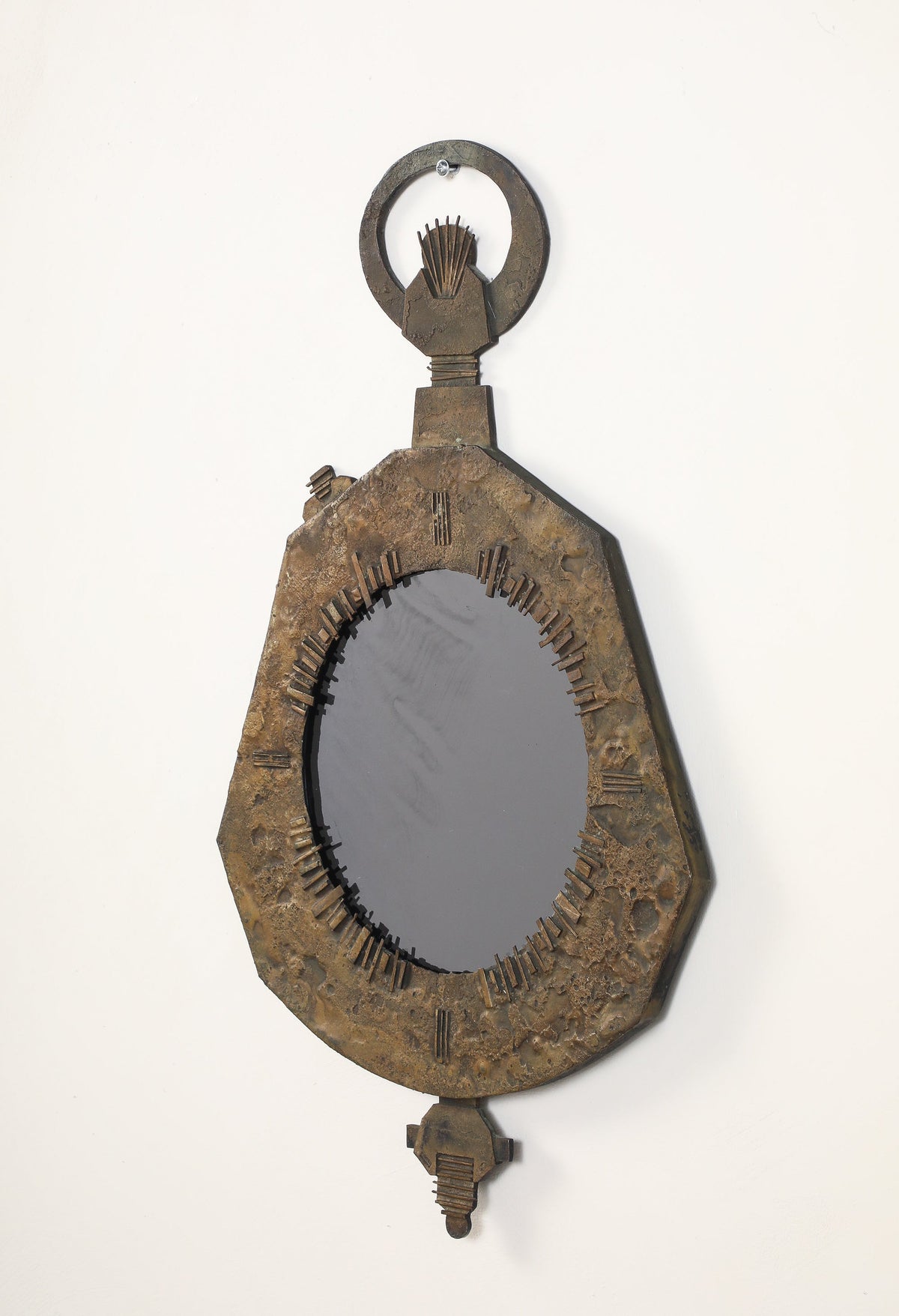 Italian Brutalist Cast Bronze Wall Mirror by Renato Vanzelli, Padova, circa 1970