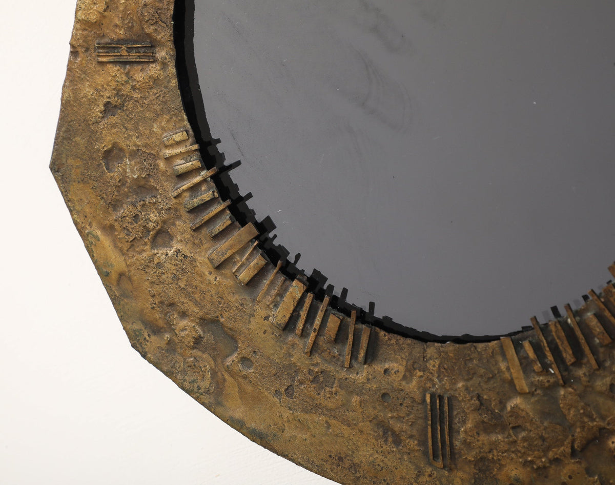 Italian Brutalist Cast Bronze Wall Mirror by Renato Vanzelli, Padova, circa 1970