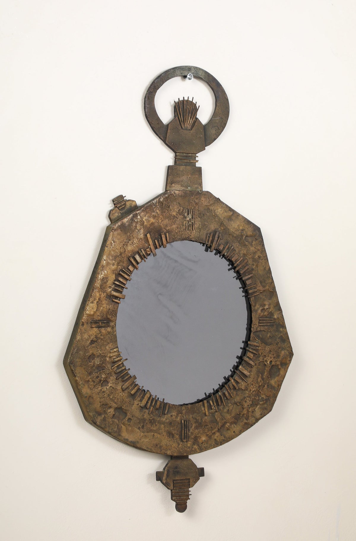 Italian Brutalist Cast Bronze Wall Mirror by Renato Vanzelli, Padova, circa 1970