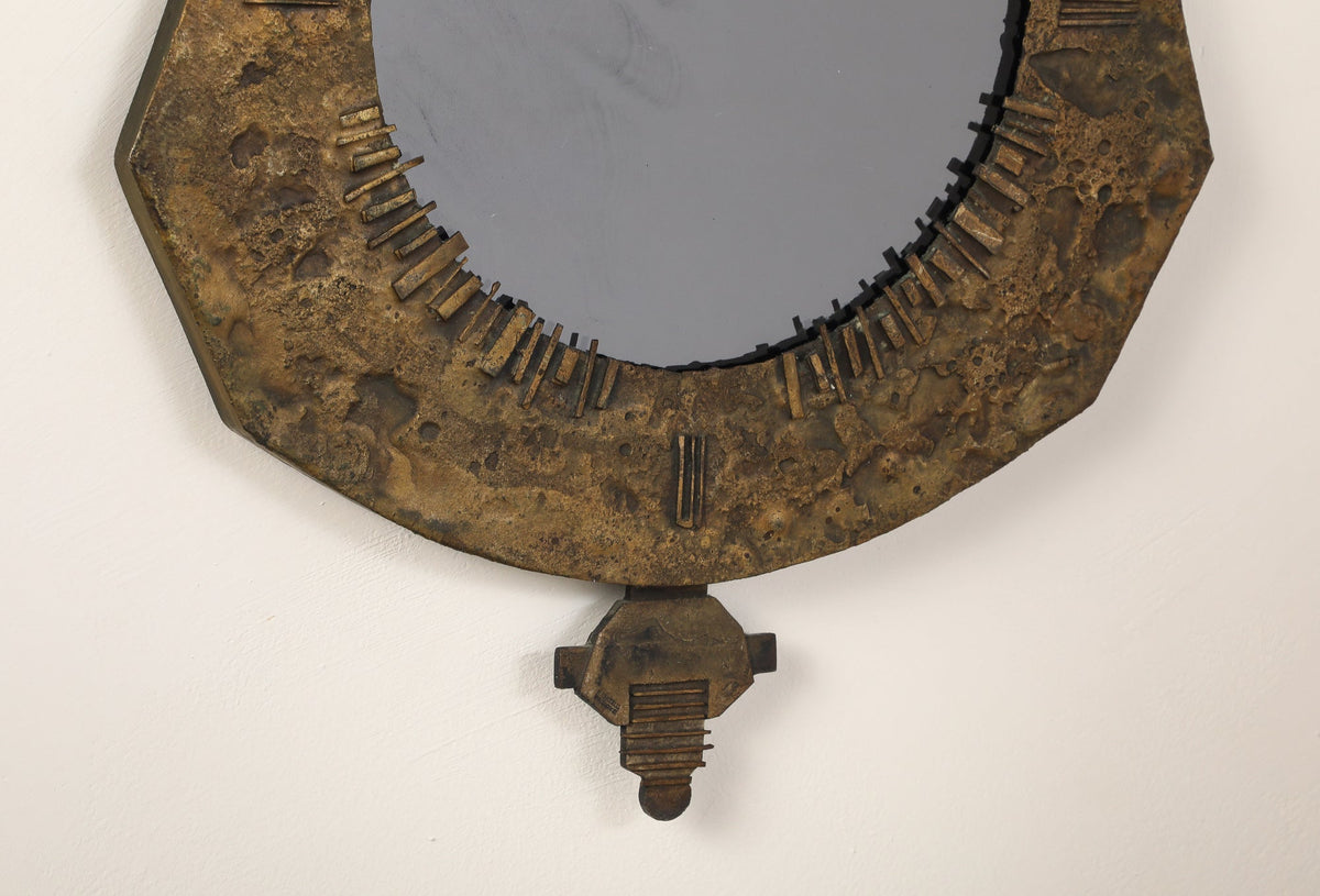 Italian Brutalist Cast Bronze Wall Mirror by Renato Vanzelli, Padova, circa 1970