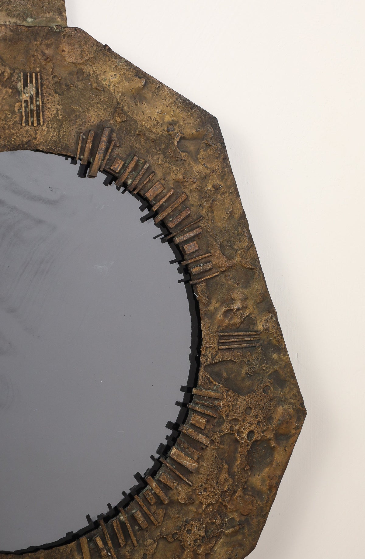 Italian Brutalist Cast Bronze Wall Mirror by Renato Vanzelli, Padova, circa 1970