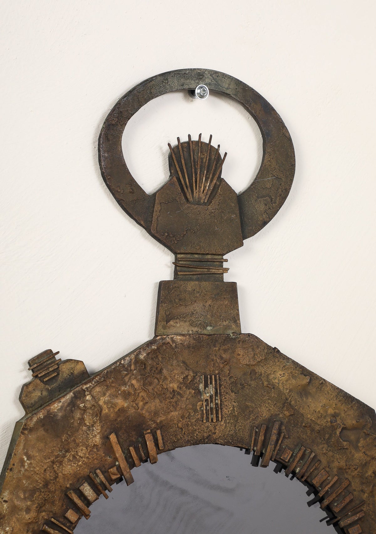 Italian Brutalist Cast Bronze Wall Mirror by Renato Vanzelli, Padova, circa 1970