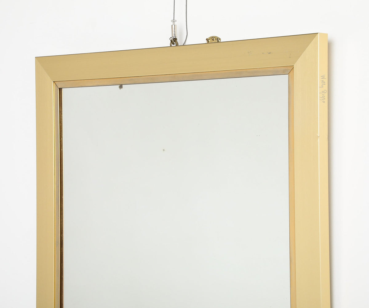 Willy Rizzo Brushed Brass Wall Mirror, Italy, Modern, Circa 1970