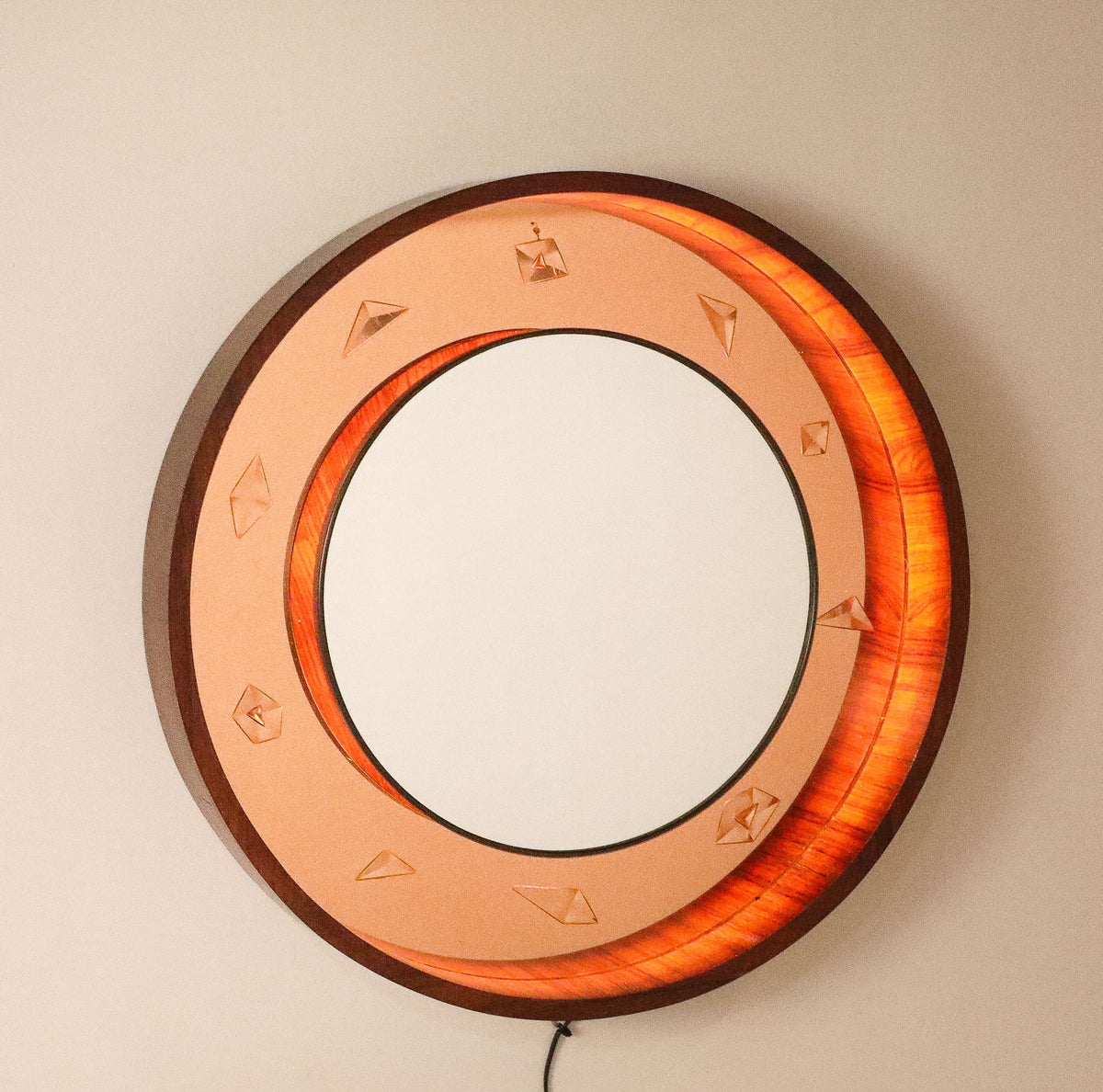 Fontana Arte Illuminated Wood and Glass Wall Mirror, circa 1940