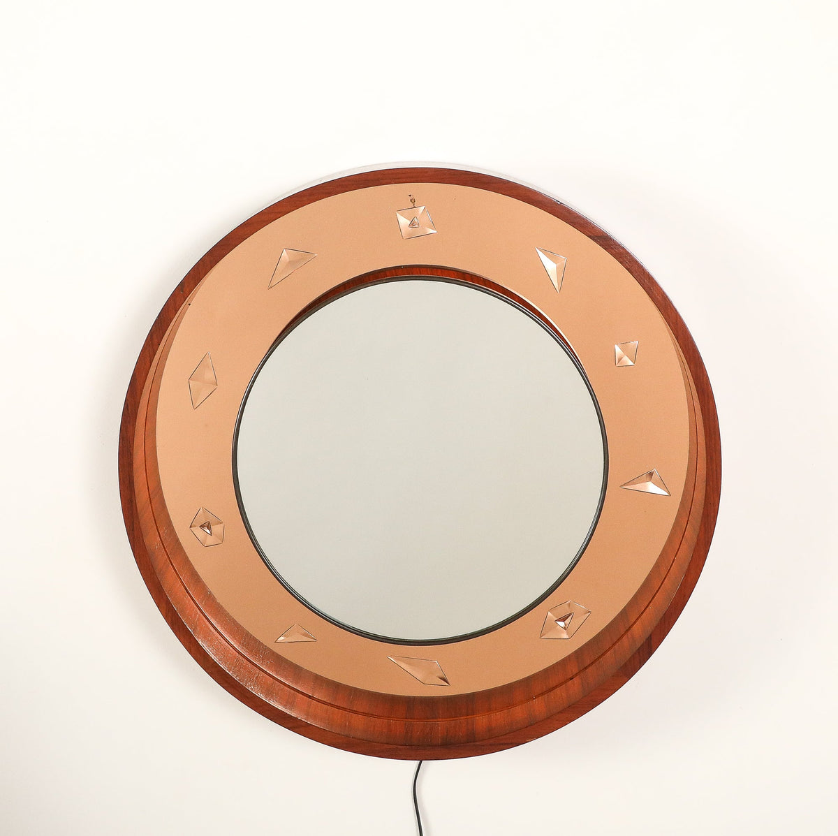 Fontana Arte Illuminated Wood and Glass Wall Mirror, circa 1940