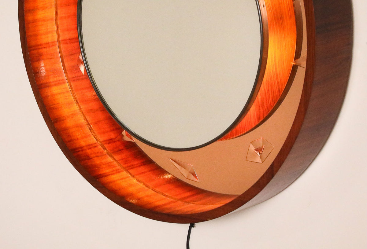 Fontana Arte Illuminated Wood and Glass Wall Mirror, circa 1940