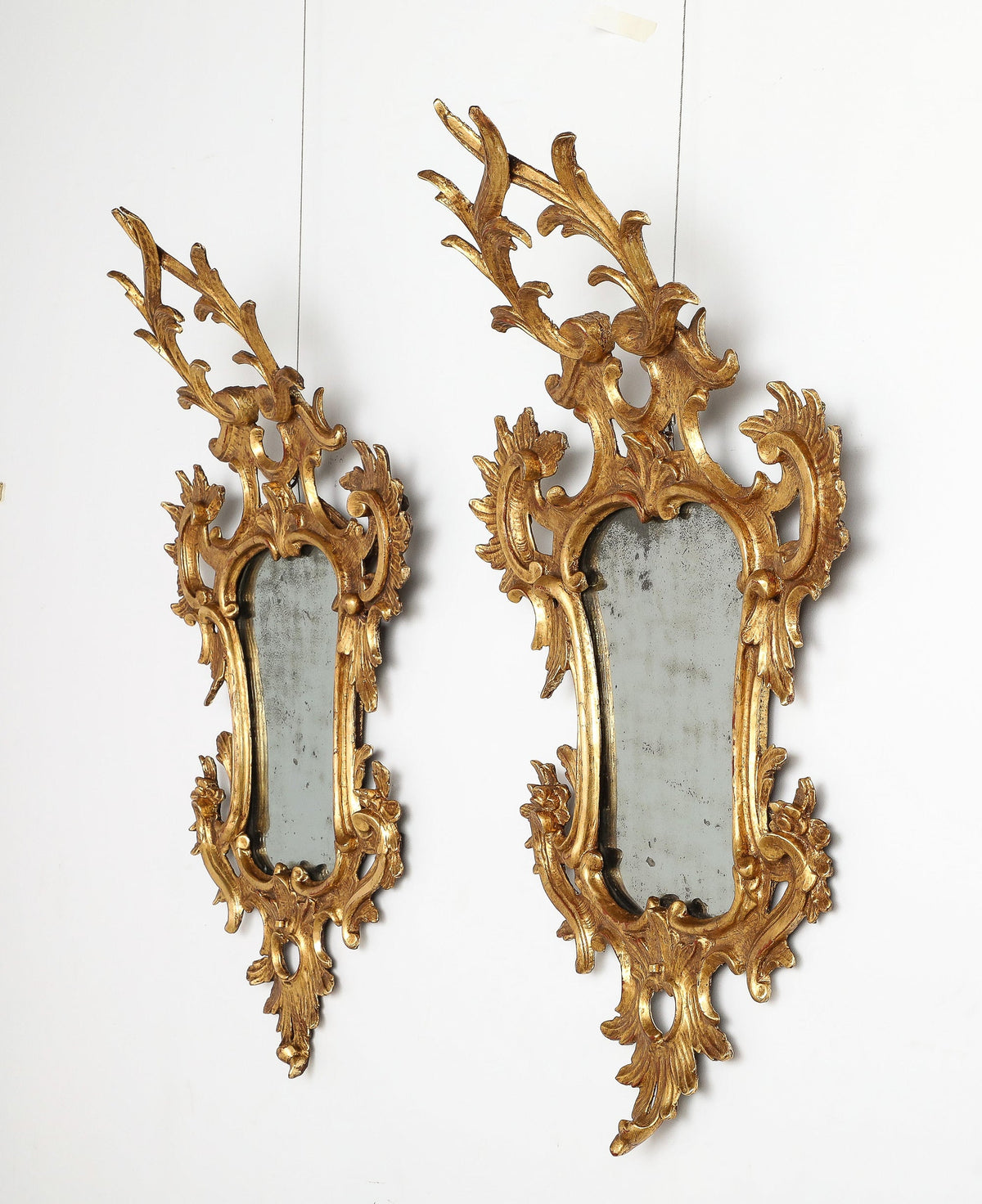 Pair of Italian Eighteenth Century Rococo Carved and Gilded Wood Mirrors