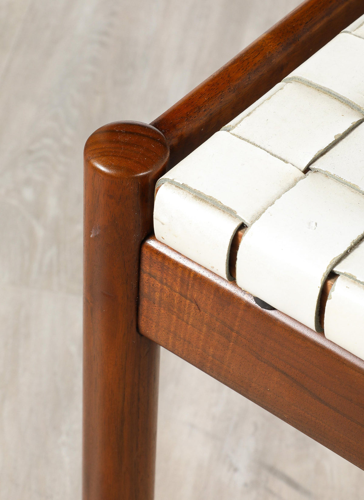 Italian 1960's Walnut Stools with Woven Leather Seats