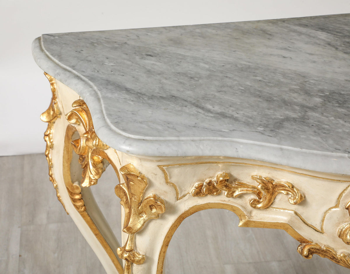 Italian Rococo Carved and Gilded Console with Marble Top, circa 1750