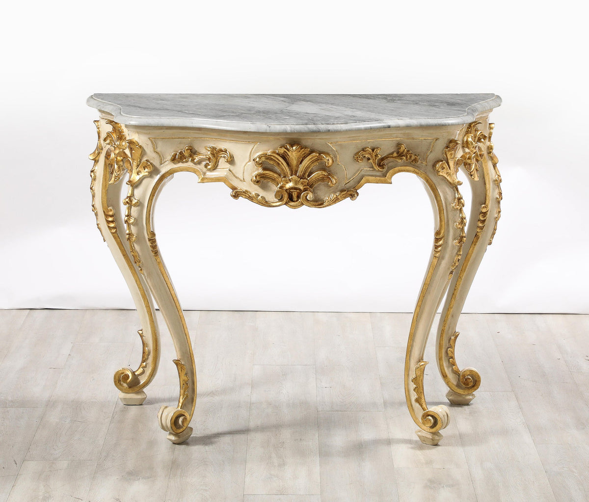 Italian Rococo Carved and Gilded Console with Marble Top, circa 1750