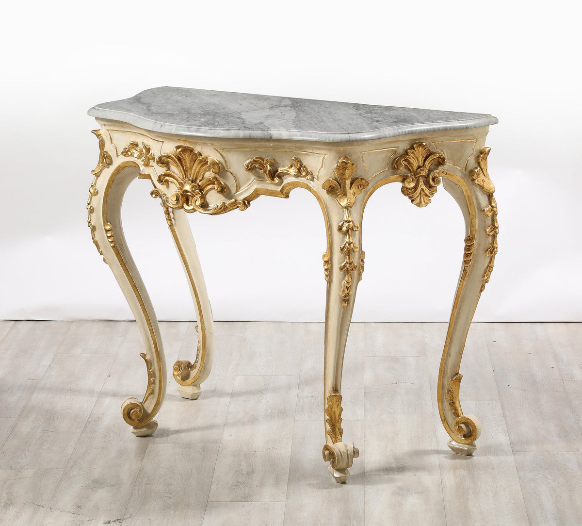Italian Rococo Carved and Gilded Console with Marble Top, circa 1750