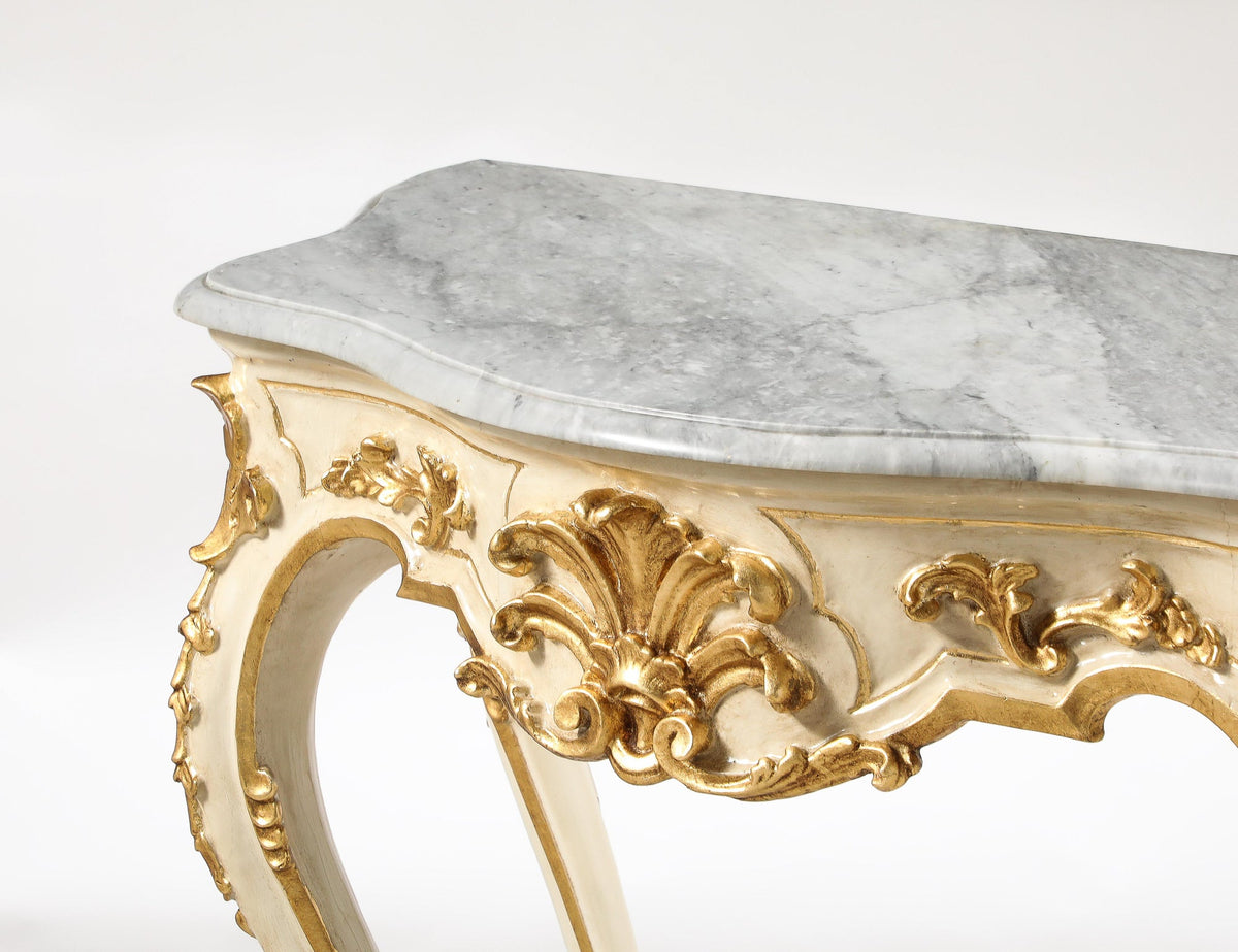 Italian Rococo Carved and Gilded Console with Marble Top, circa 1750