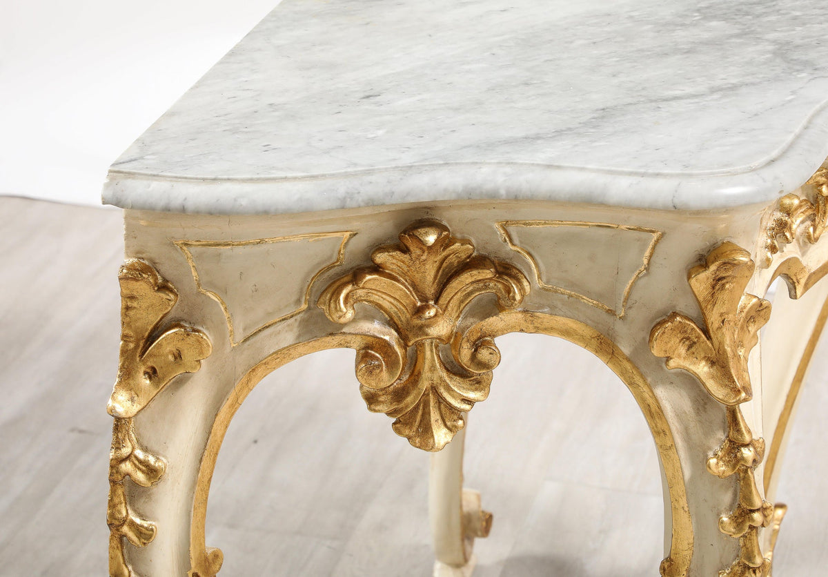 Italian Rococo Carved and Gilded Console with Marble Top, circa 1750