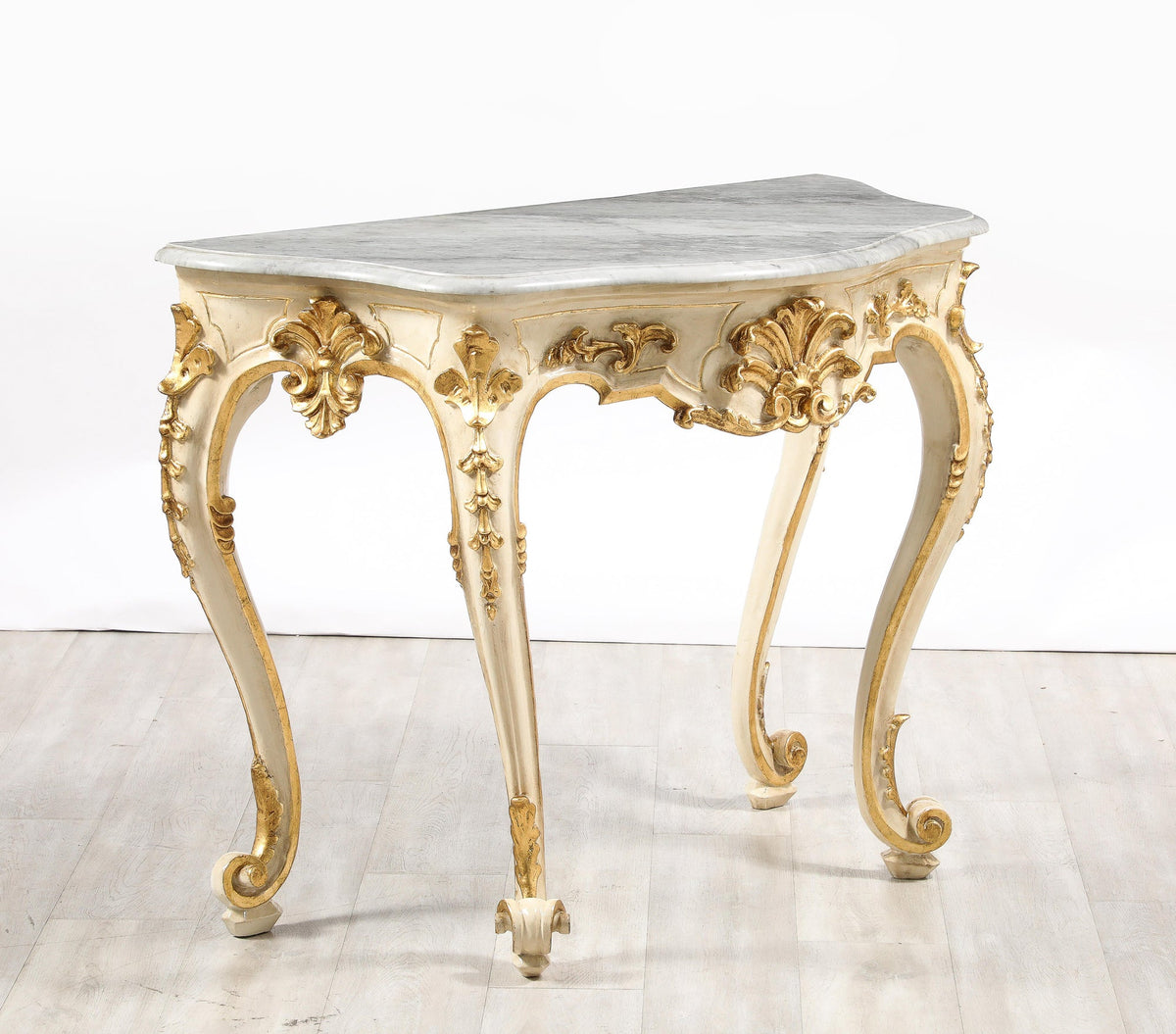 Italian Rococo Carved and Gilded Console with Marble Top, circa 1750
