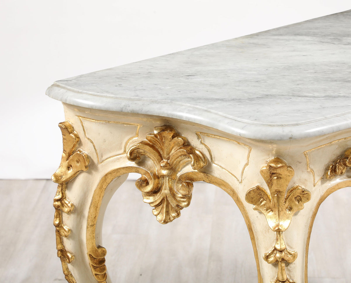 Italian Rococo Carved and Gilded Console with Marble Top, circa 1750