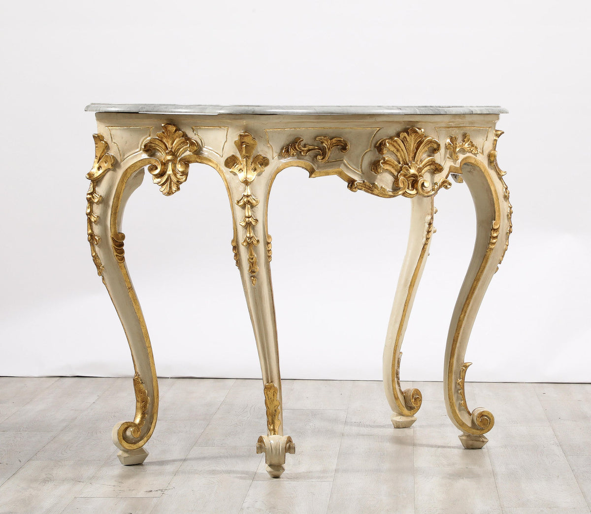 Italian Rococo Carved and Gilded Console with Marble Top, circa 1750