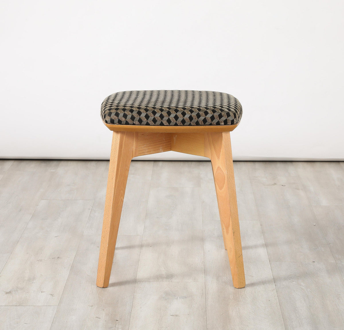 Set of Four Italian Modernist Stools, Beech Wood, Upholstered, 1960s