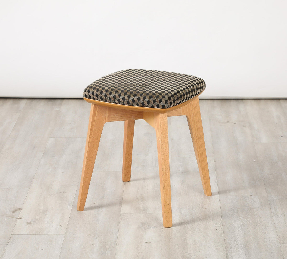 Set of Four Italian Modernist Stools, Beech Wood, Upholstered, 1960s