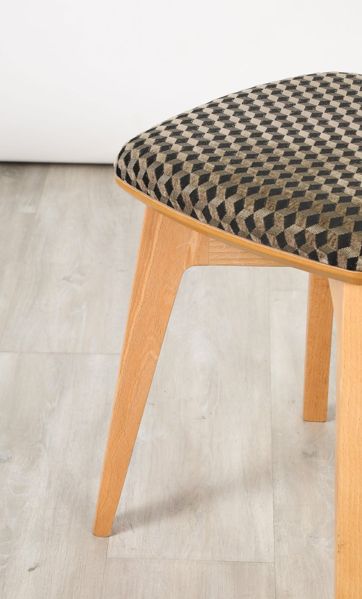 Set of Four Italian Modernist Stools, Beech Wood, Upholstered, 1960s