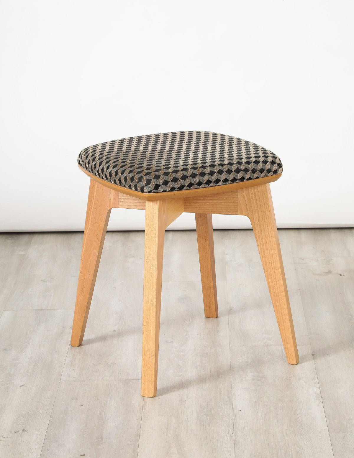 Set of Four Italian Modernist Stools, Beech Wood, Upholstered, 1960s