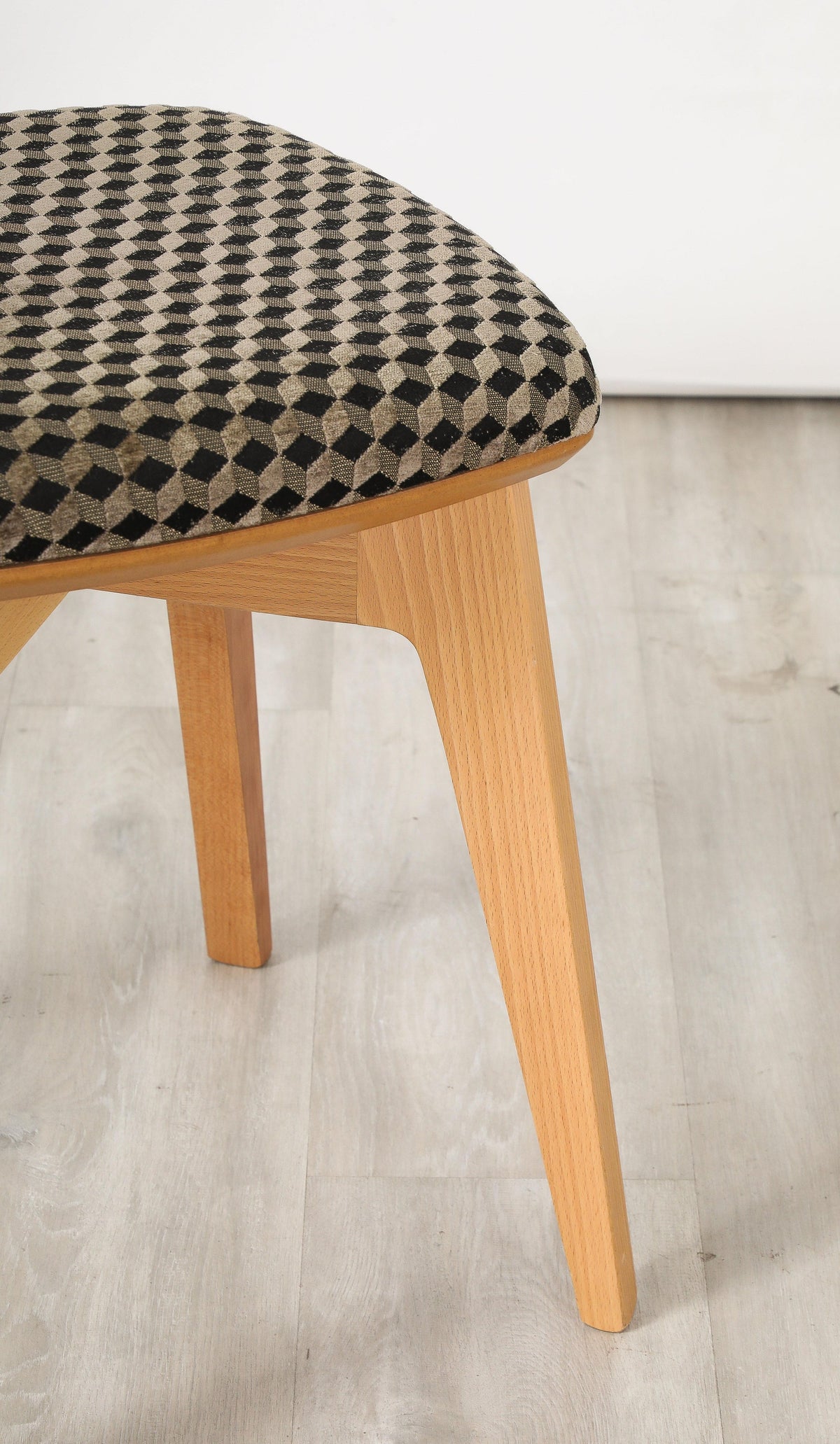 Set of Four Italian Modernist Stools, Beech Wood, Upholstered, 1960s