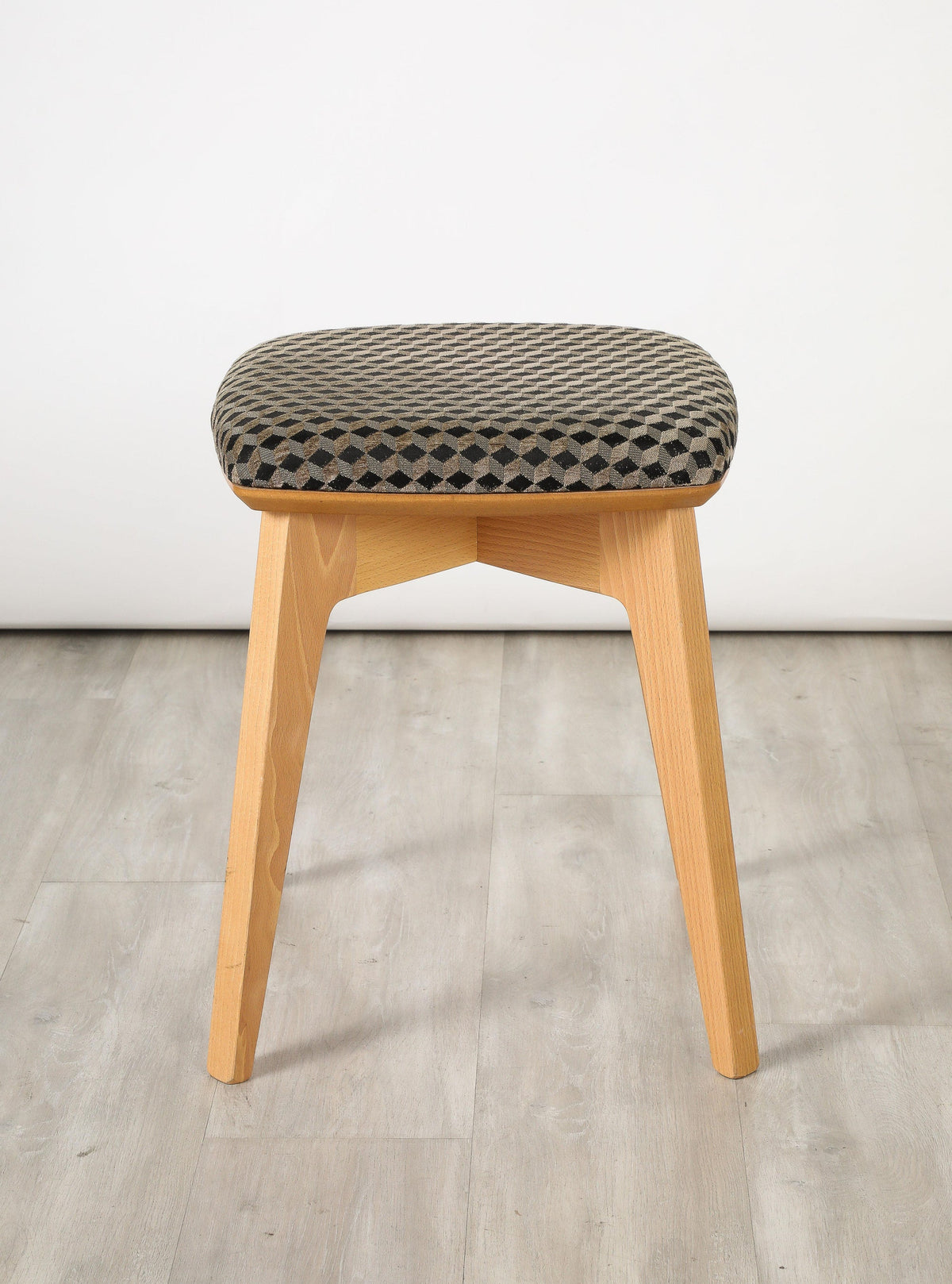 Set of Four Italian Modernist Stools, Beech Wood, Upholstered, 1960s