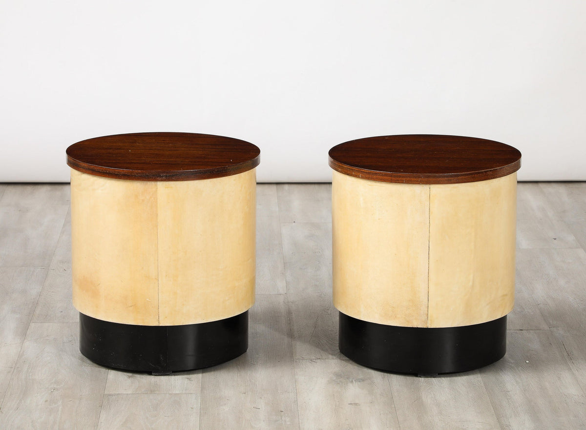 Italian Art Deco Stools in Palisander Wood and Vellum, 1940