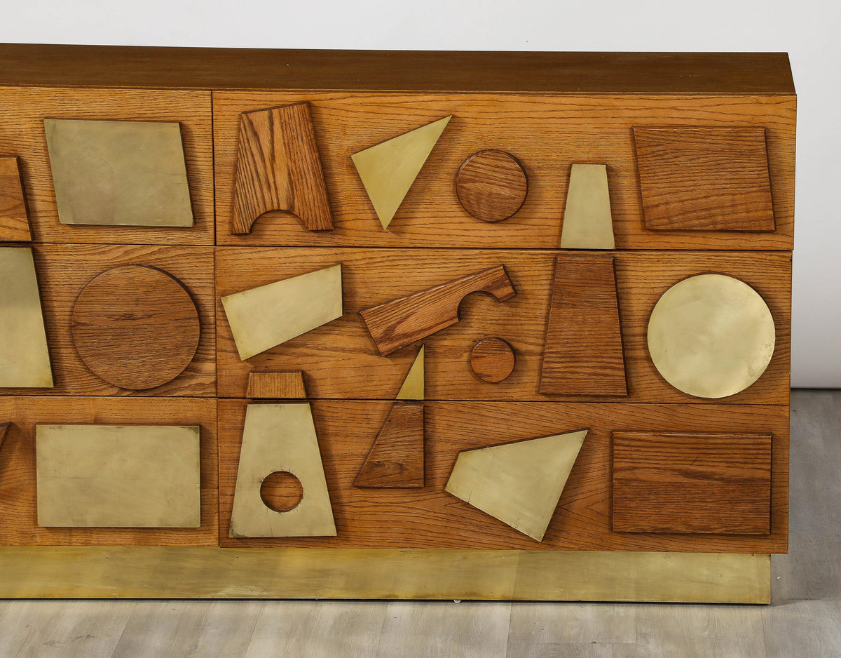 Italian Brutalist Commode in Ash Wood and Brass, 1980s Design