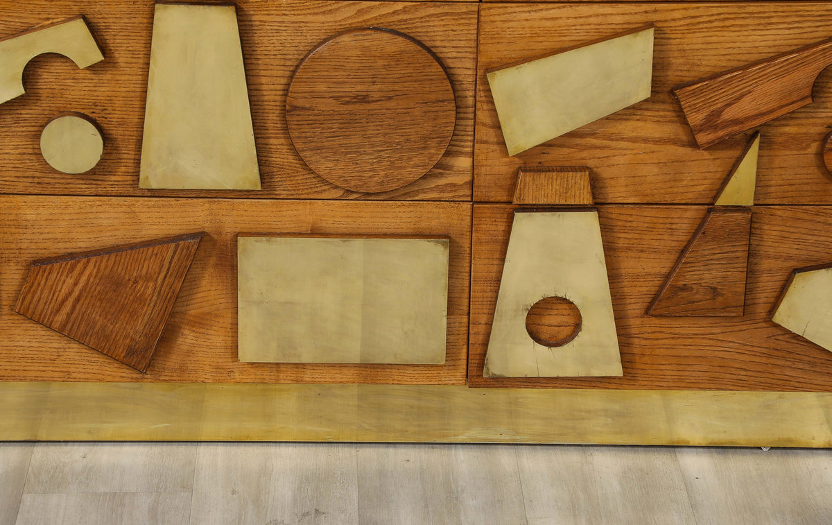 Italian Brutalist Commode in Ash Wood and Brass, 1980s Design