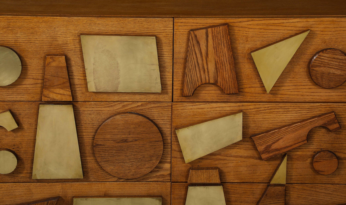 Italian Brutalist Commode in Ash Wood and Brass, 1980s Design