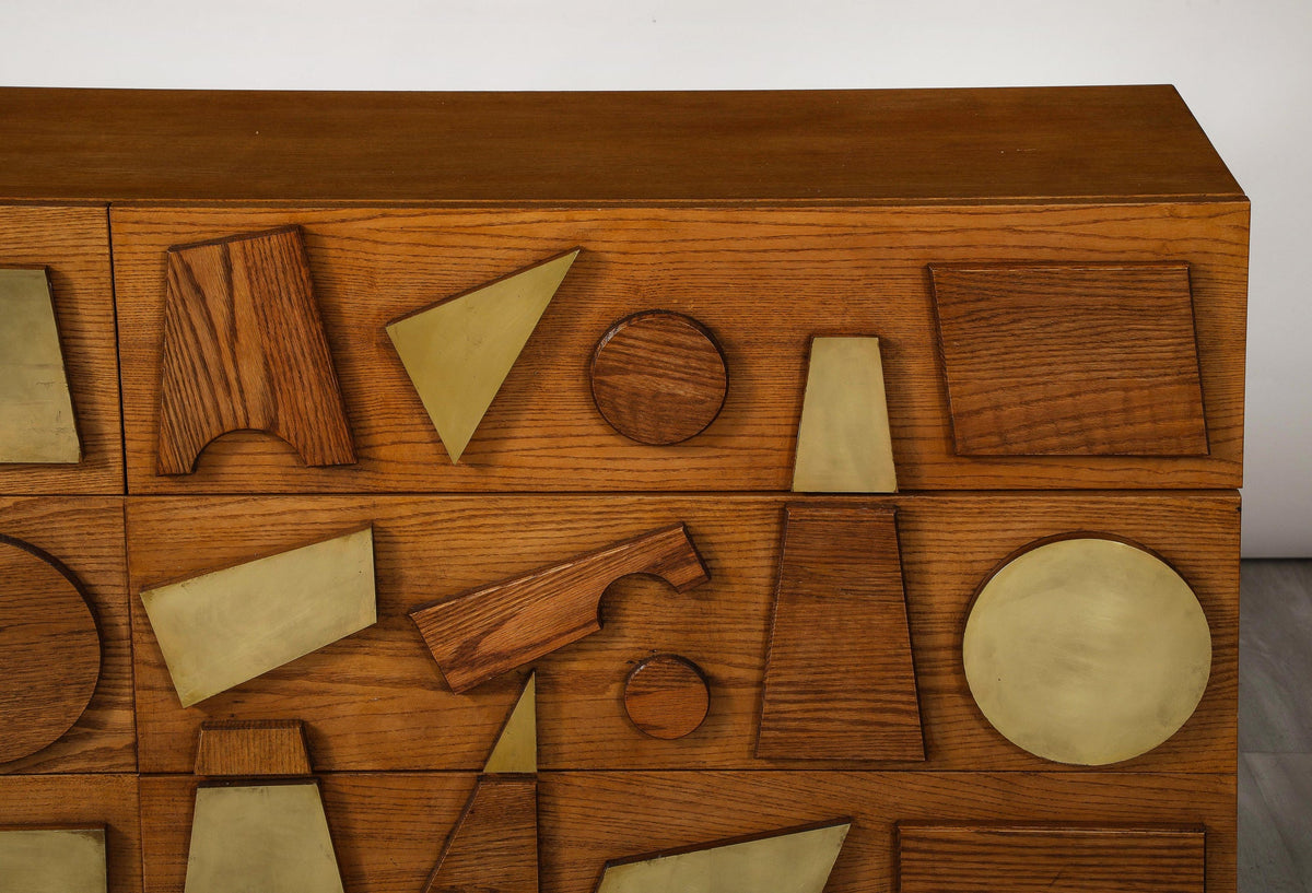 Italian Brutalist Commode in Ash Wood and Brass, 1980s Design