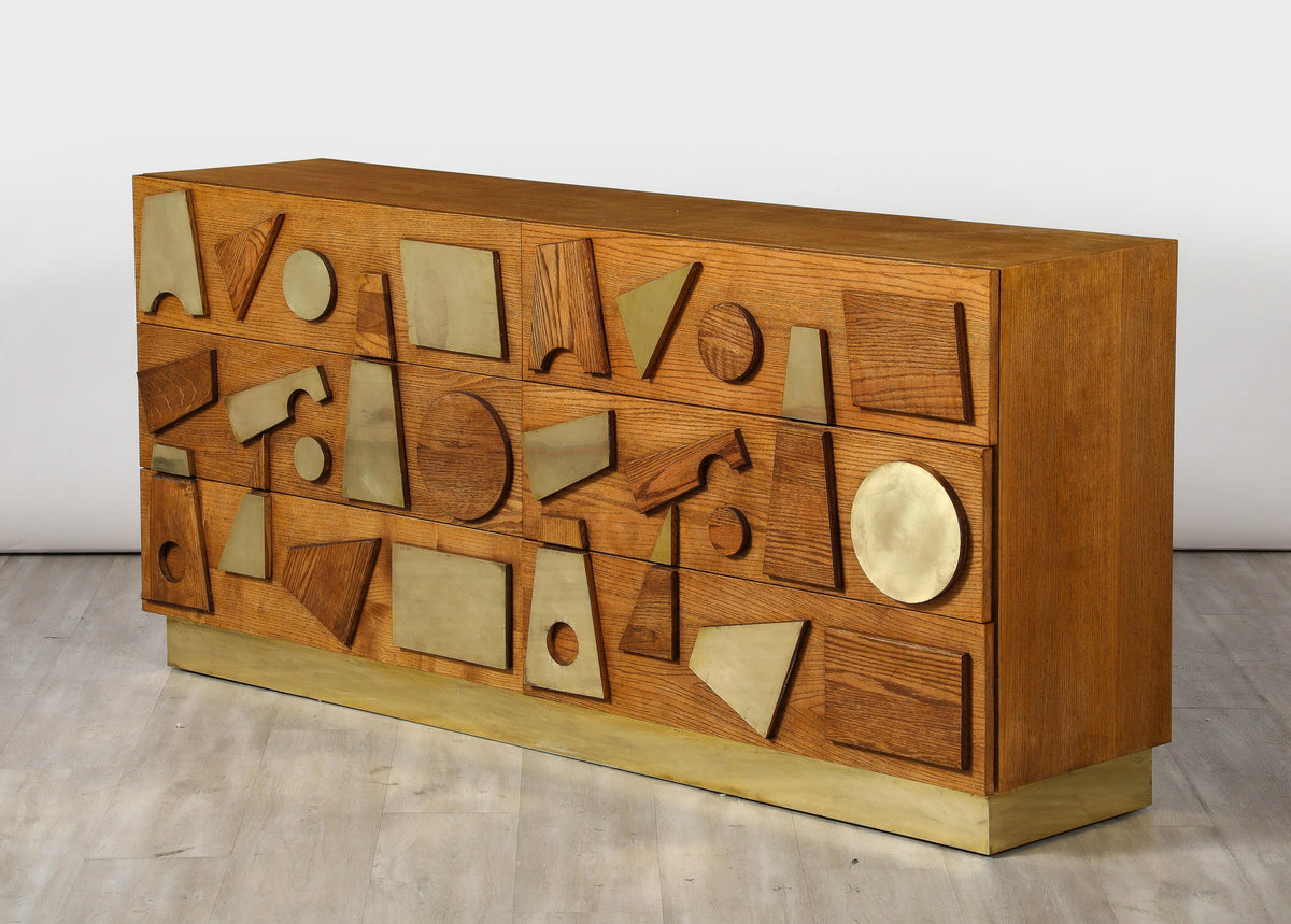 Italian Brutalist Commode in Ash Wood and Brass, 1980s Design