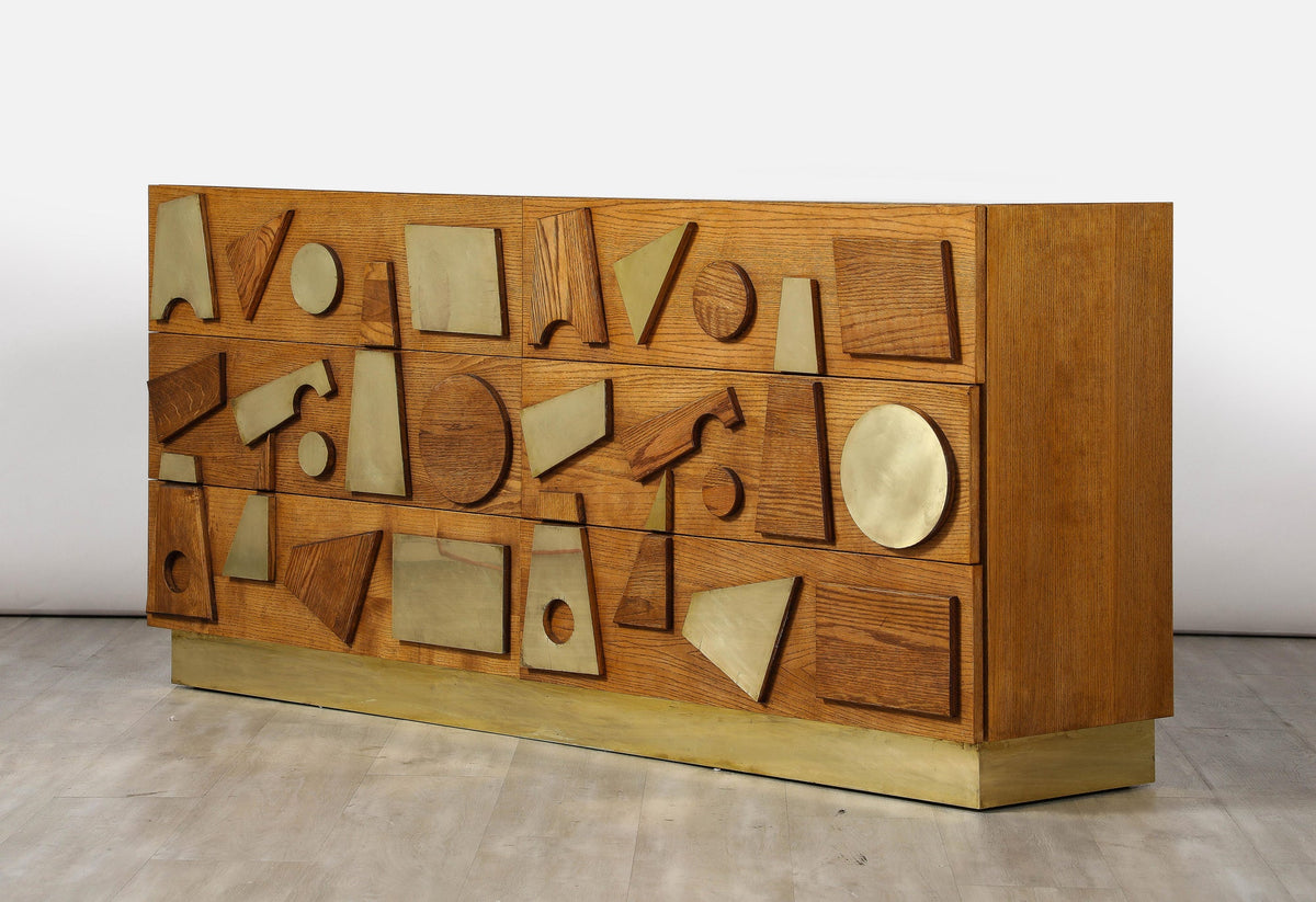 Italian Brutalist Commode in Ash Wood and Brass, 1980s Design