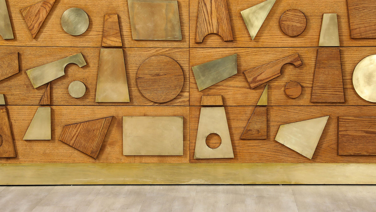 Italian Brutalist Commode in Ash Wood and Brass, 1980s Design