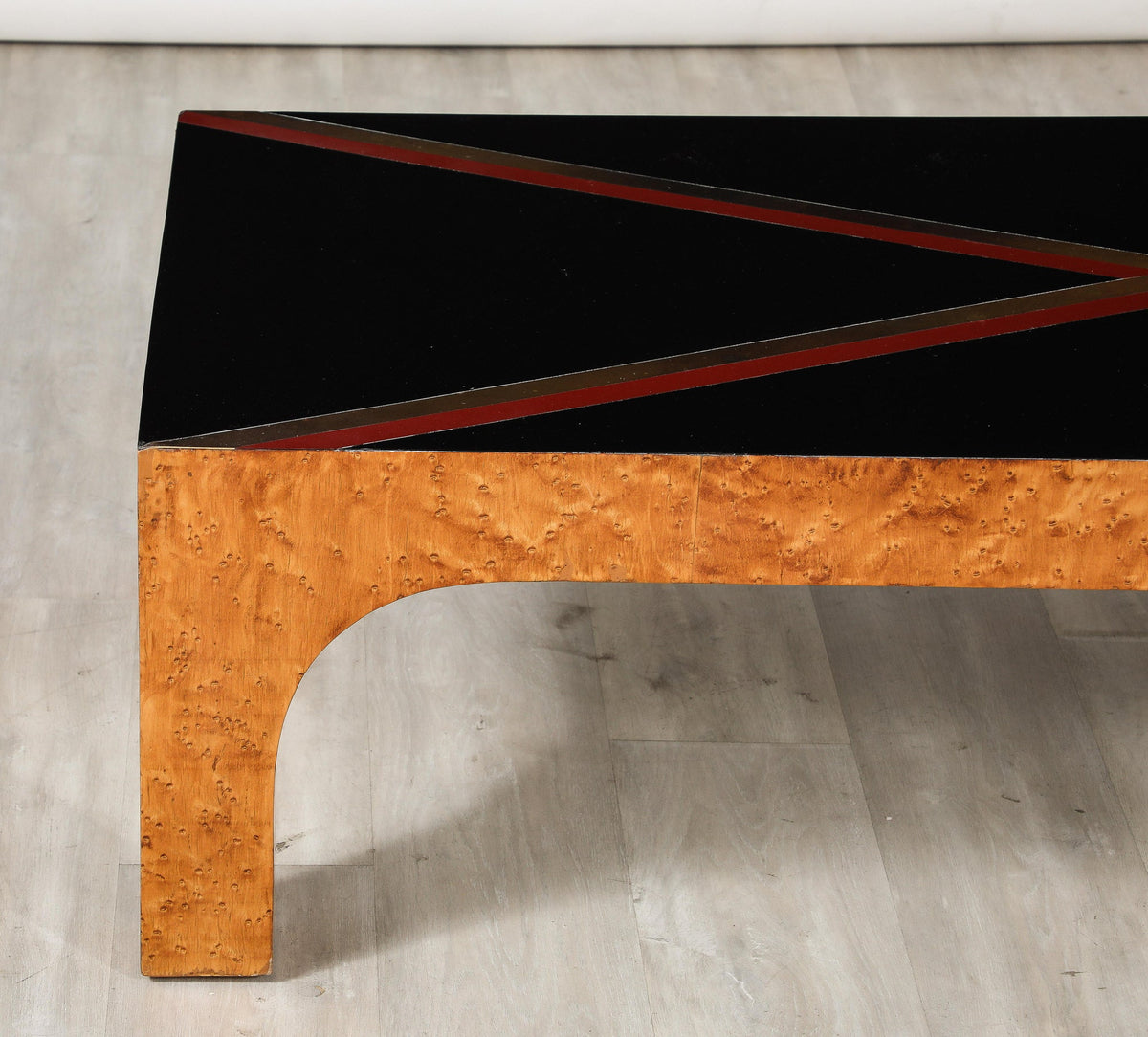 Italian Modernist Coffee Table, Birds Eye Maple & Black Glass, 1970