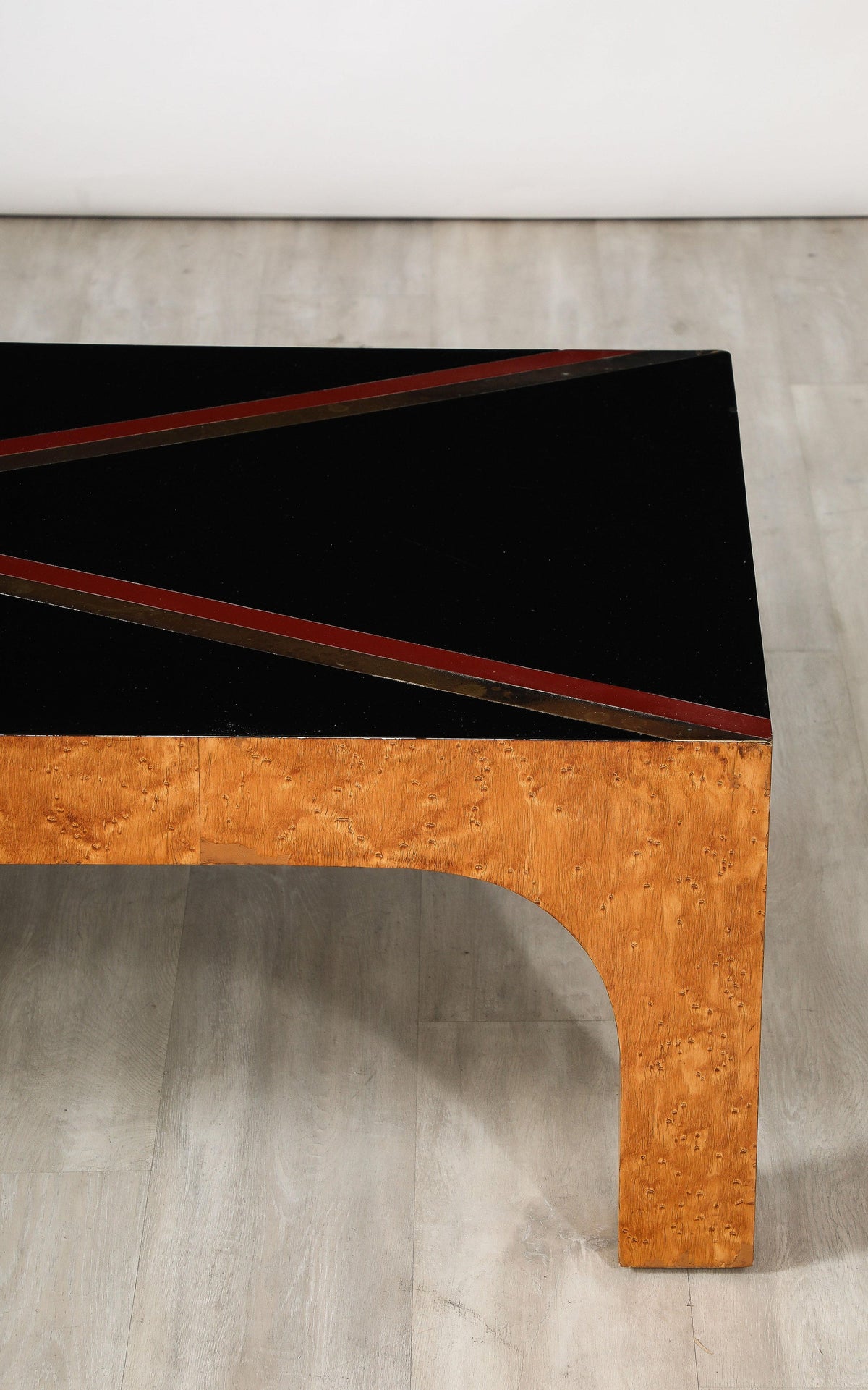 Italian Modernist Coffee Table, Birds Eye Maple & Black Glass, 1970