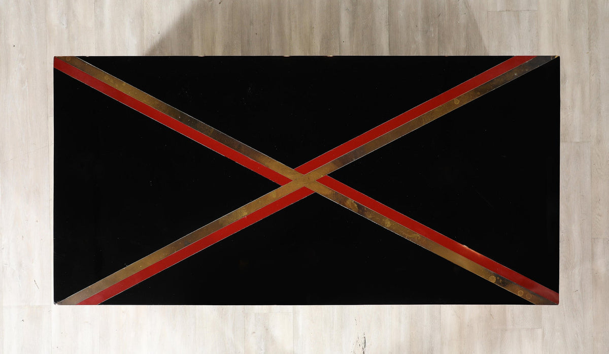 Italian Modernist Coffee Table, Birds Eye Maple & Black Glass, 1970