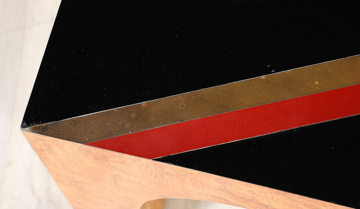 Italian Modernist Coffee Table, Birds Eye Maple & Black Glass, 1970