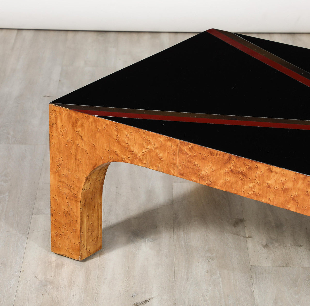 Italian Modernist Coffee Table, Birds Eye Maple & Black Glass, 1970