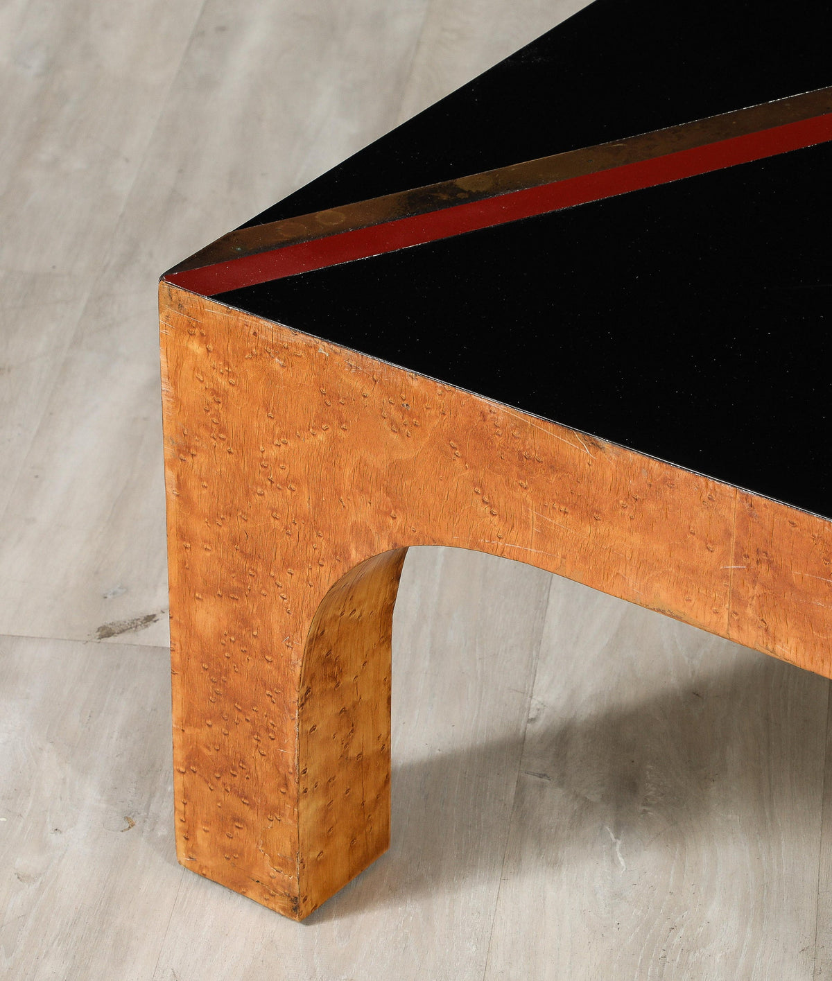 Italian Modernist Coffee Table, Birds Eye Maple & Black Glass, 1970