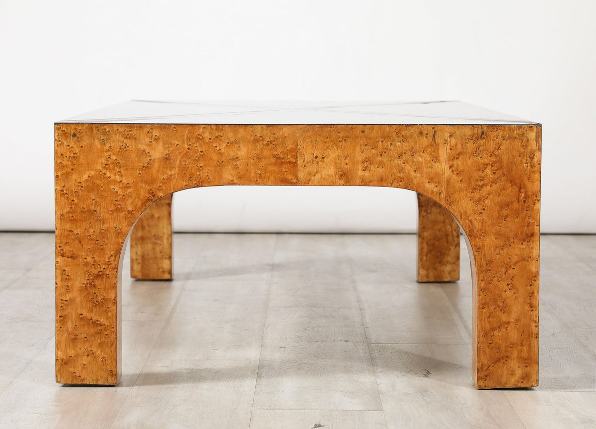 Italian Modernist Coffee Table, Birds Eye Maple & Black Glass, 1970