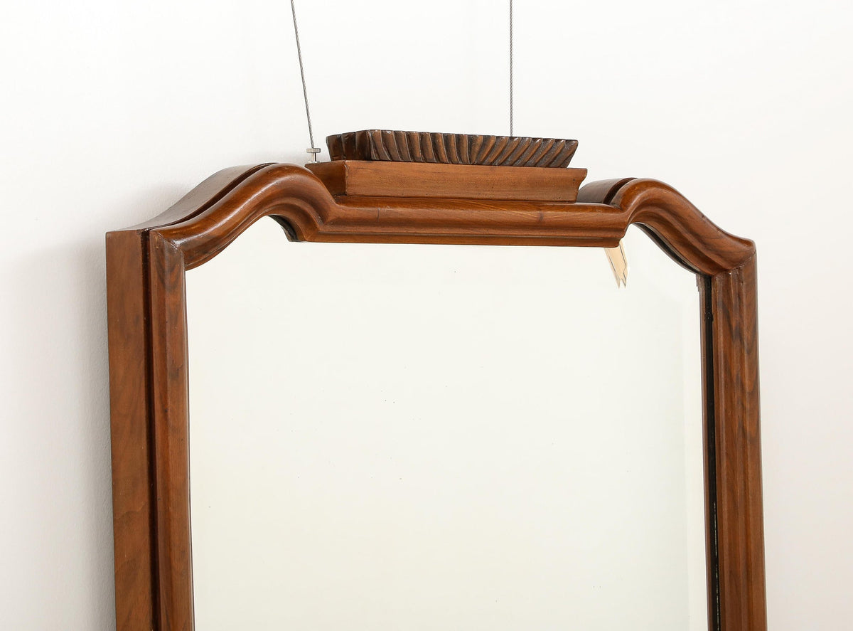 Hand-Carved Walnut Wall Mirror Attributed to Gio Ponti, Italy, 1930