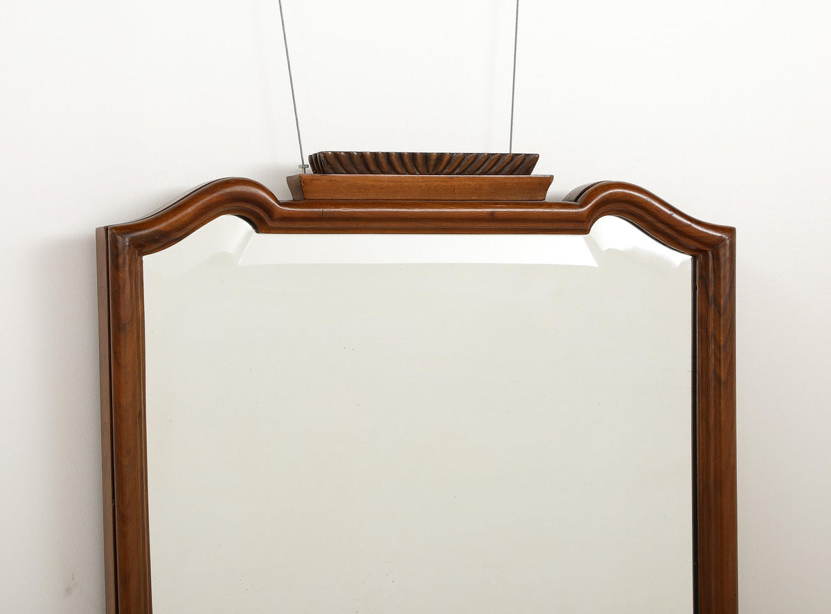 Hand-Carved Walnut Wall Mirror Attributed to Gio Ponti, Italy, 1930