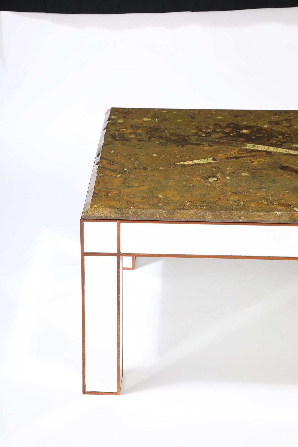 Italian Modernist Fossilized Marble Cocktail Table, Walnut Base, 1950