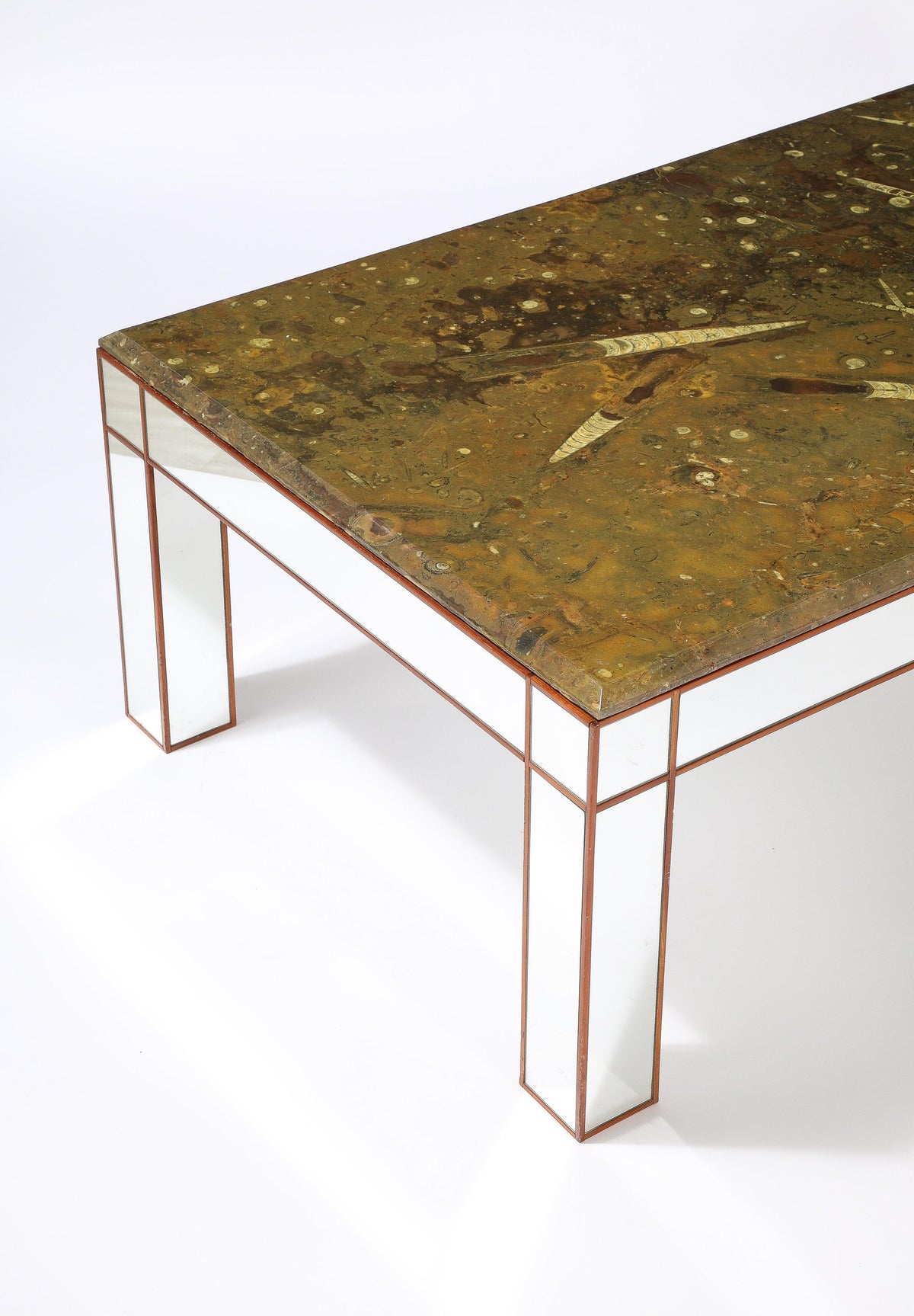 Italian Modernist Fossilized Marble Cocktail Table, Walnut Base, 1950