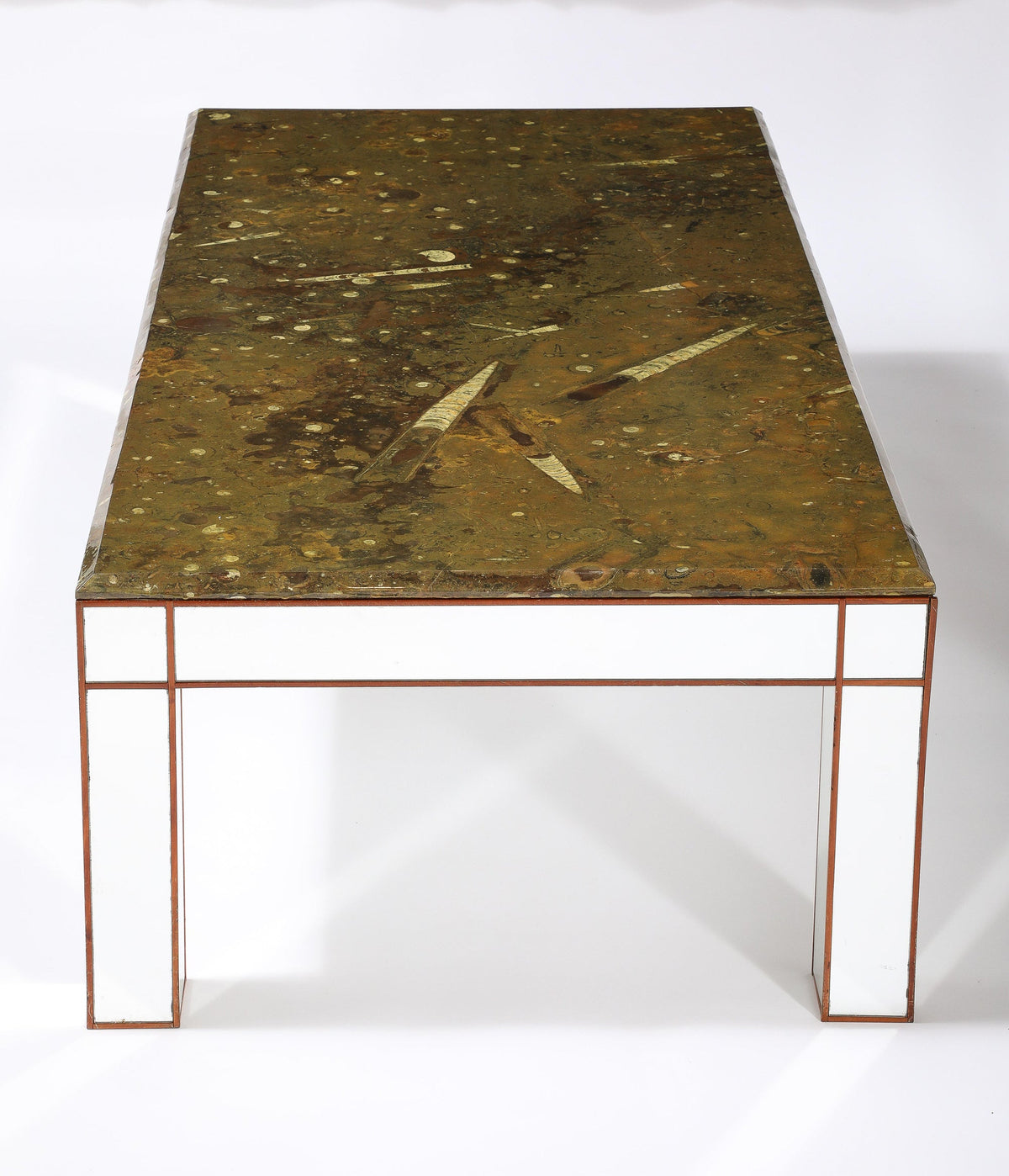 Italian Modernist Fossilized Marble Cocktail Table, Walnut Base, 1950