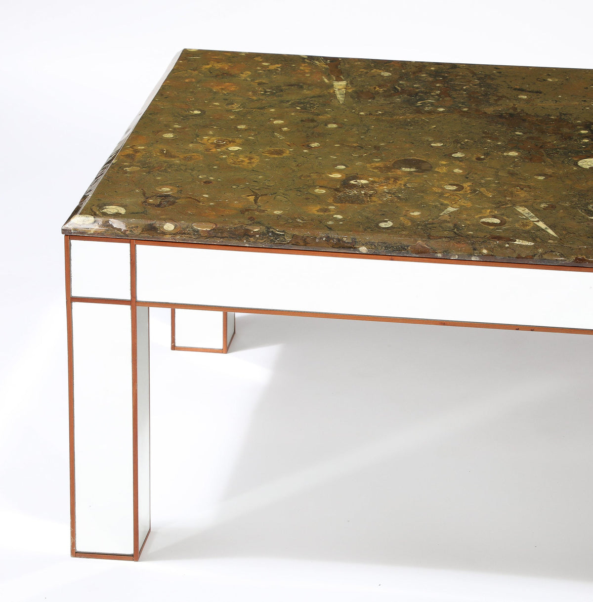 Italian Modernist Fossilized Marble Cocktail Table, Walnut Base, 1950