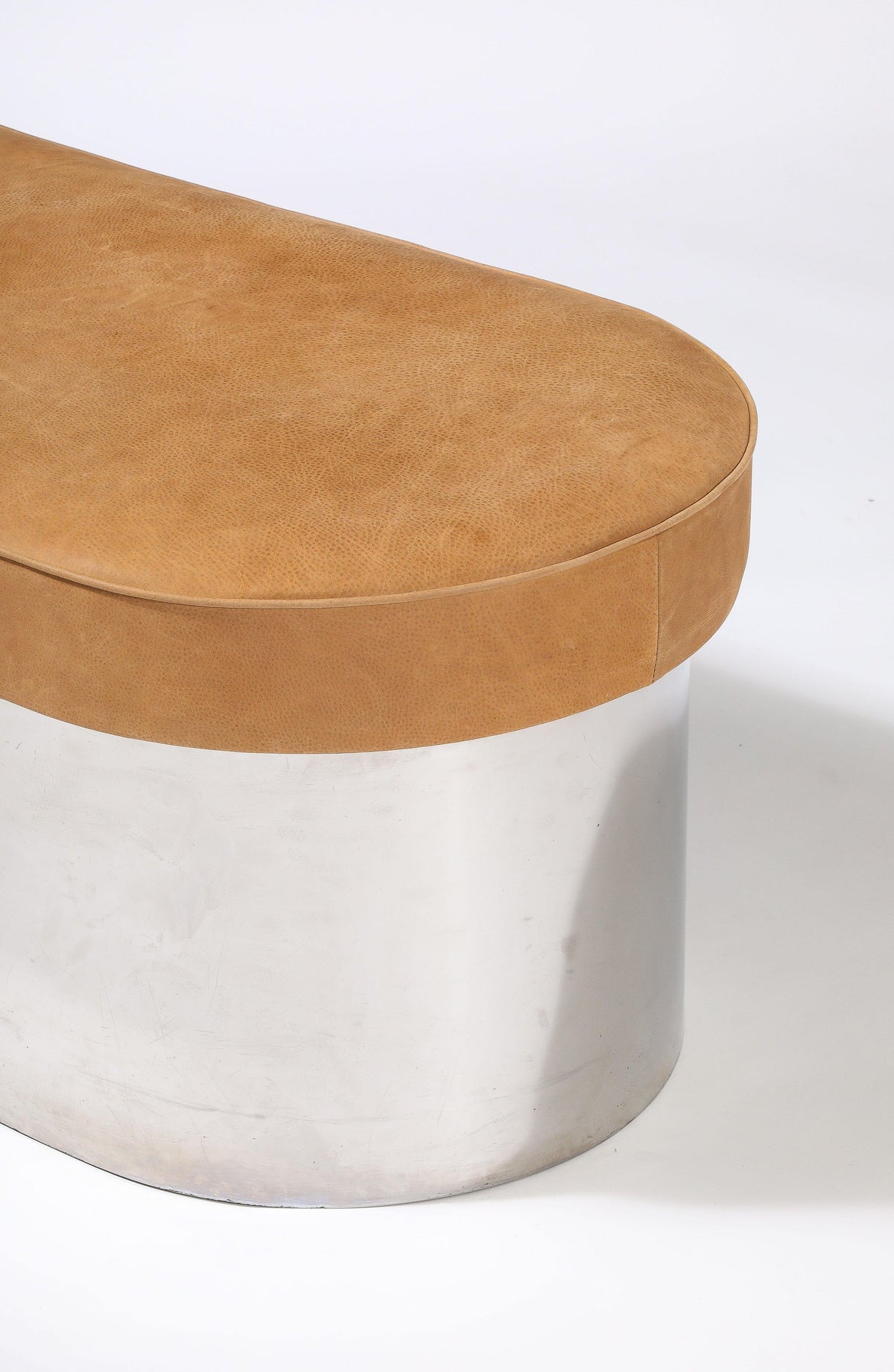 Italian Modernist Chrome Bench with Caramel Leather Cushion, 1970