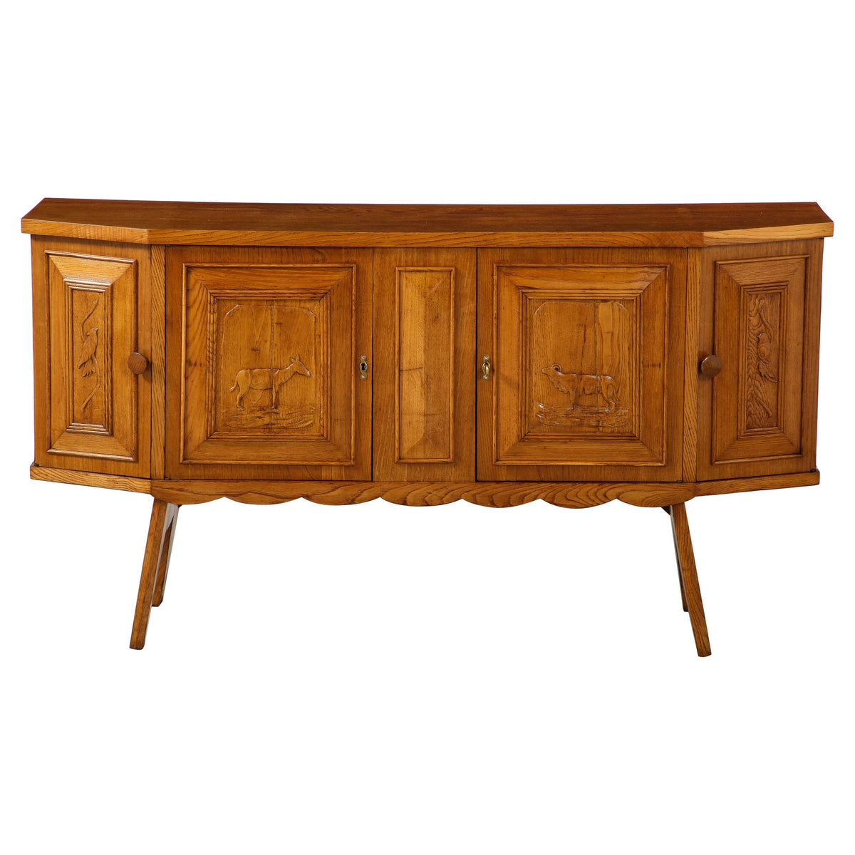 Italian Tuscan Art Deco Carved Oak Sideboard or Credenza, circa 1940